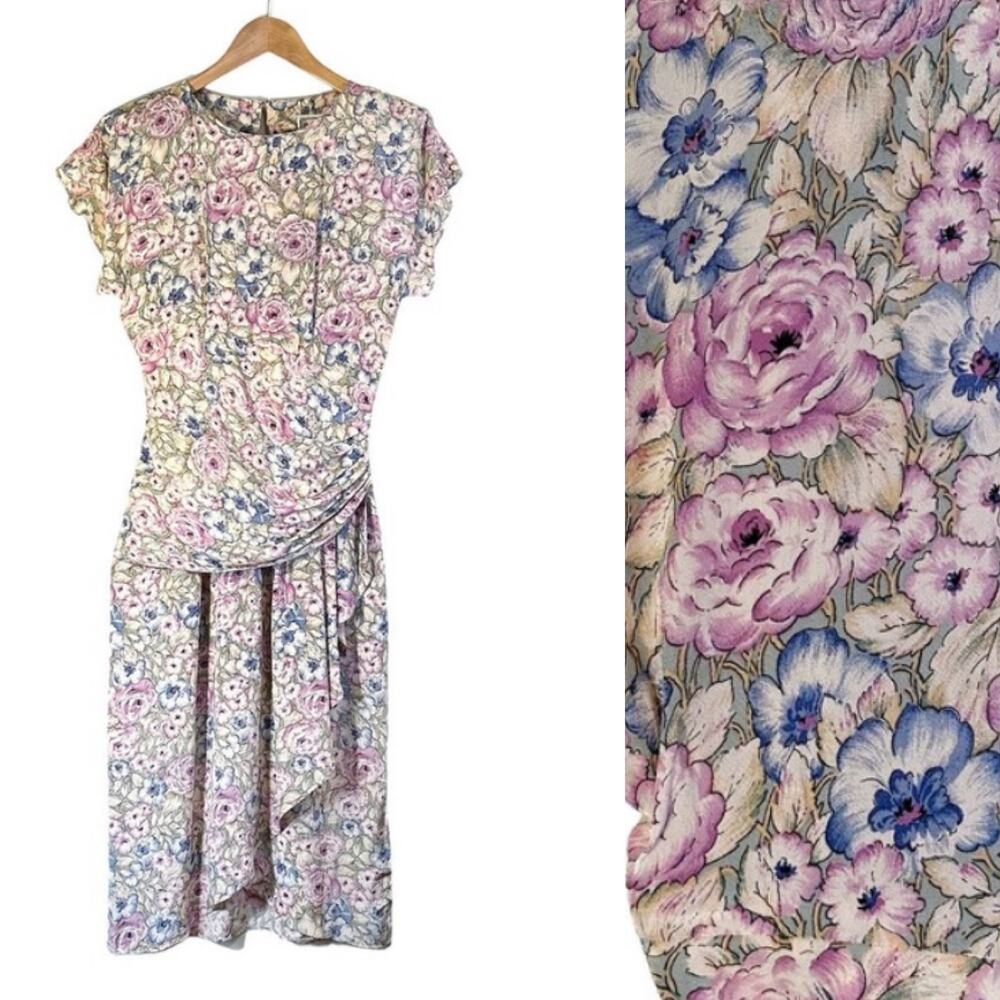 Vintage Young Edwardian by Arpeja Floral Wiggle Dress 5/6 80s